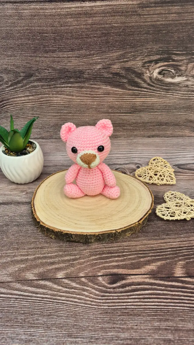 Handmade Crochet Pink Teddy Bear | Amigurumi Plush Toy | Cute Gift for Teddy Bear Lovers