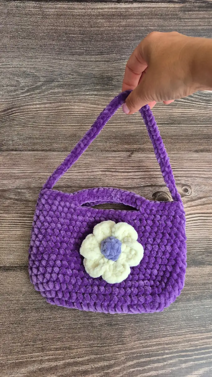 Handmade Purple Crochet Kids Flower Bag