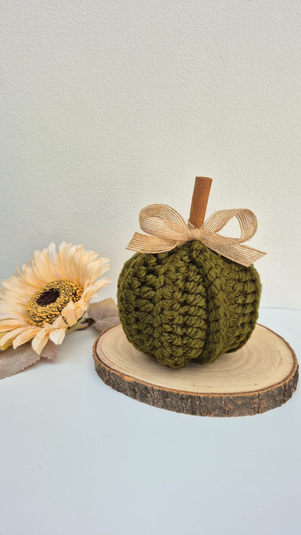 Crochet Pumpkin Decoration – Olive Green 🎃🍂