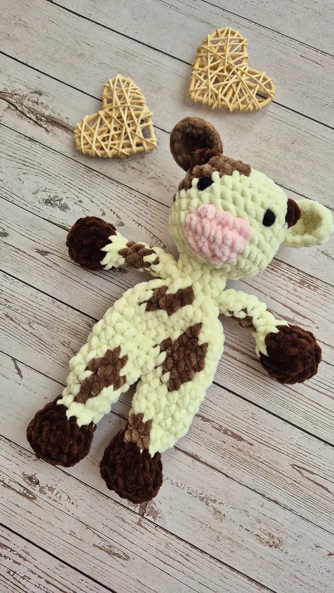 Handmade Spotted Crochet Cow Snuggler