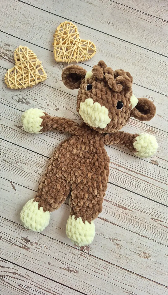 Handmade Brown Crochet Cow Snuggler