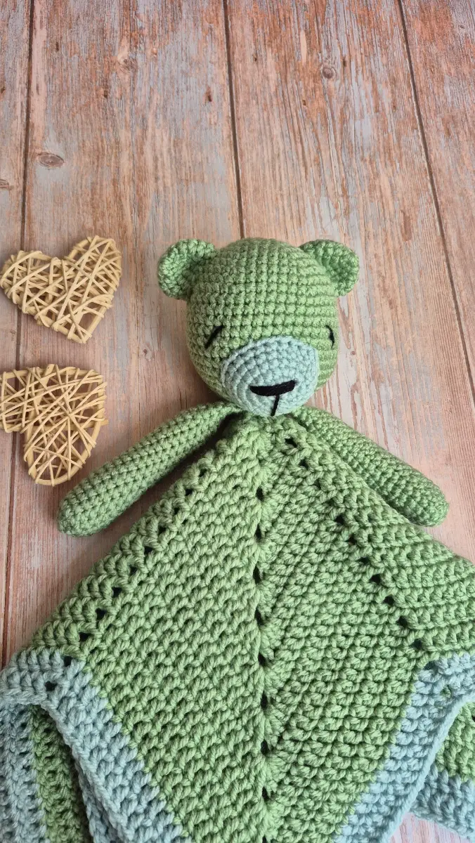 Crochet Teddy Bear Snuggler | Baby Comforter | New Baby Gift