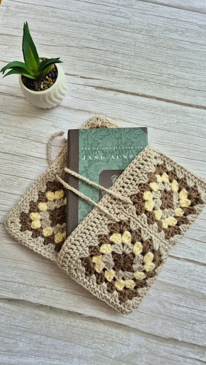 Handmade Crochet Granny Square Book Cover Sleeve