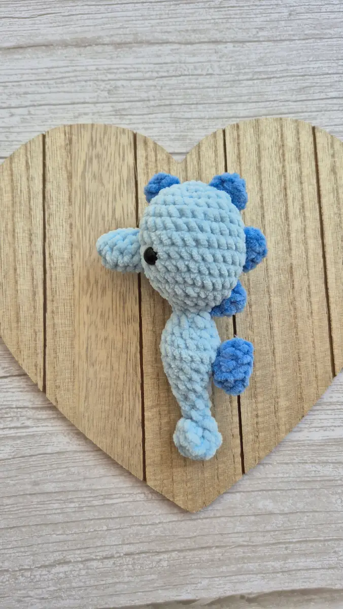 Handmade crochet blue seahorse