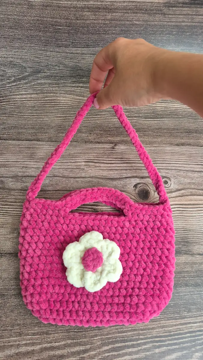 Handmade Pink Crochet Kids Flower Bag