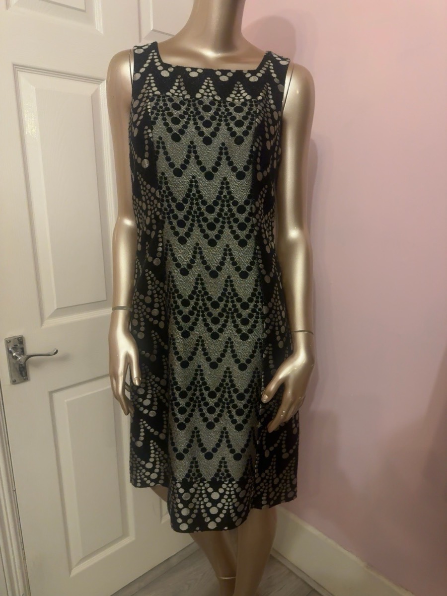 Phase Eight Black & Silver Metallic Pattern Dress Size 10