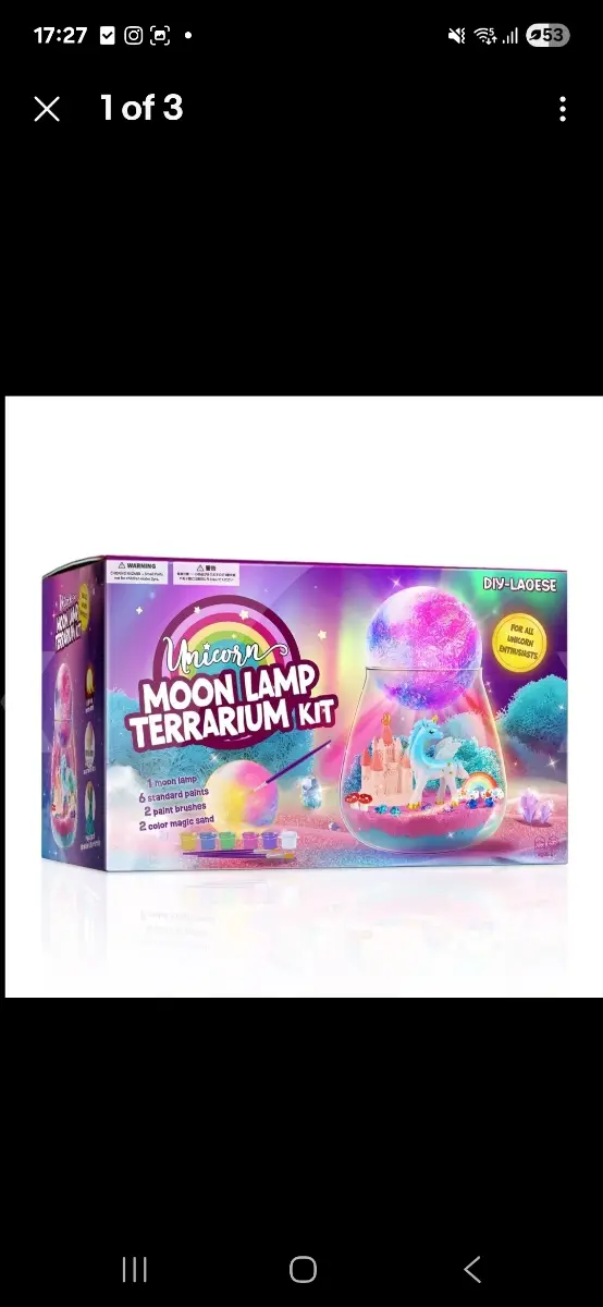 Unicorn Moon Lamp Terrarium Kit. Kids crafts
