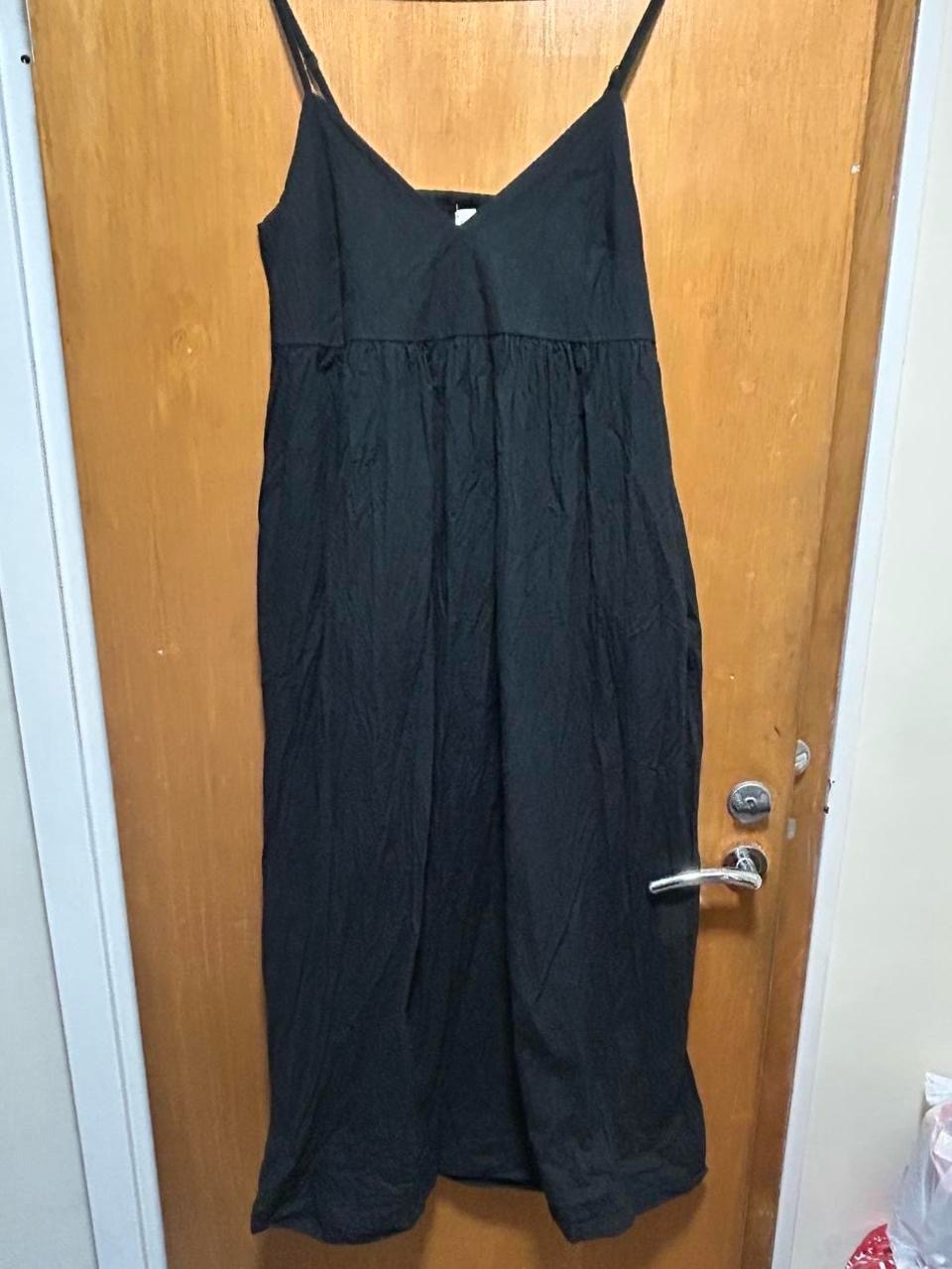 Black Cotton Strappy Maxi Dress Empire Waist Boho Minimalist