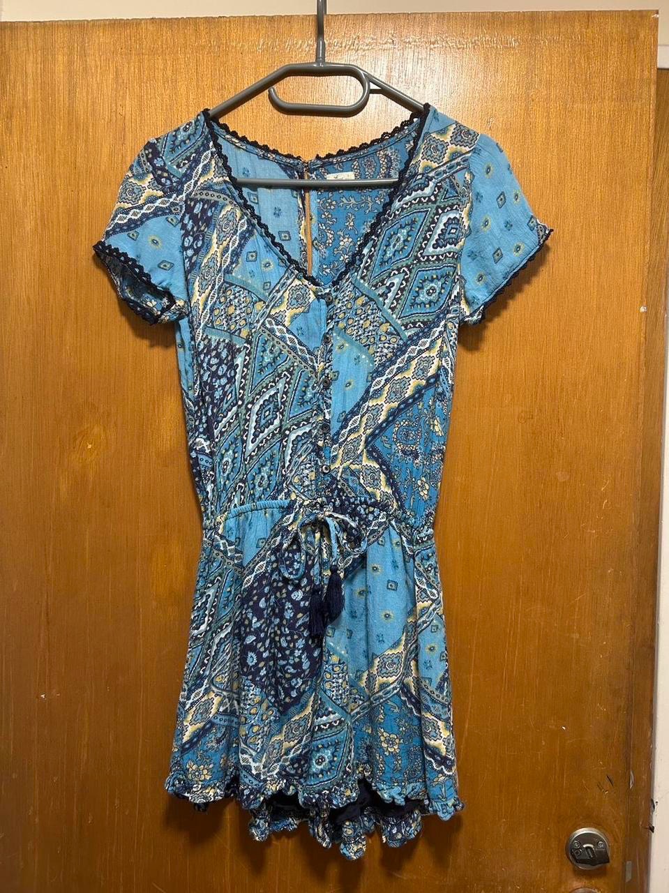 Blue Paisley Patchwork Boho Festival Tassel Playsuit Size S