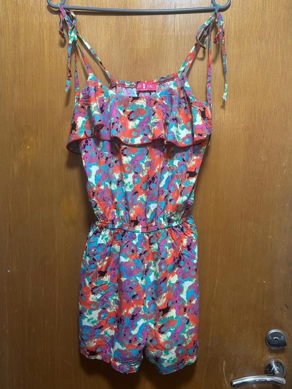 Y2K Colourful Abstract Floral Ruffle Playsuit Tie Strap Festival