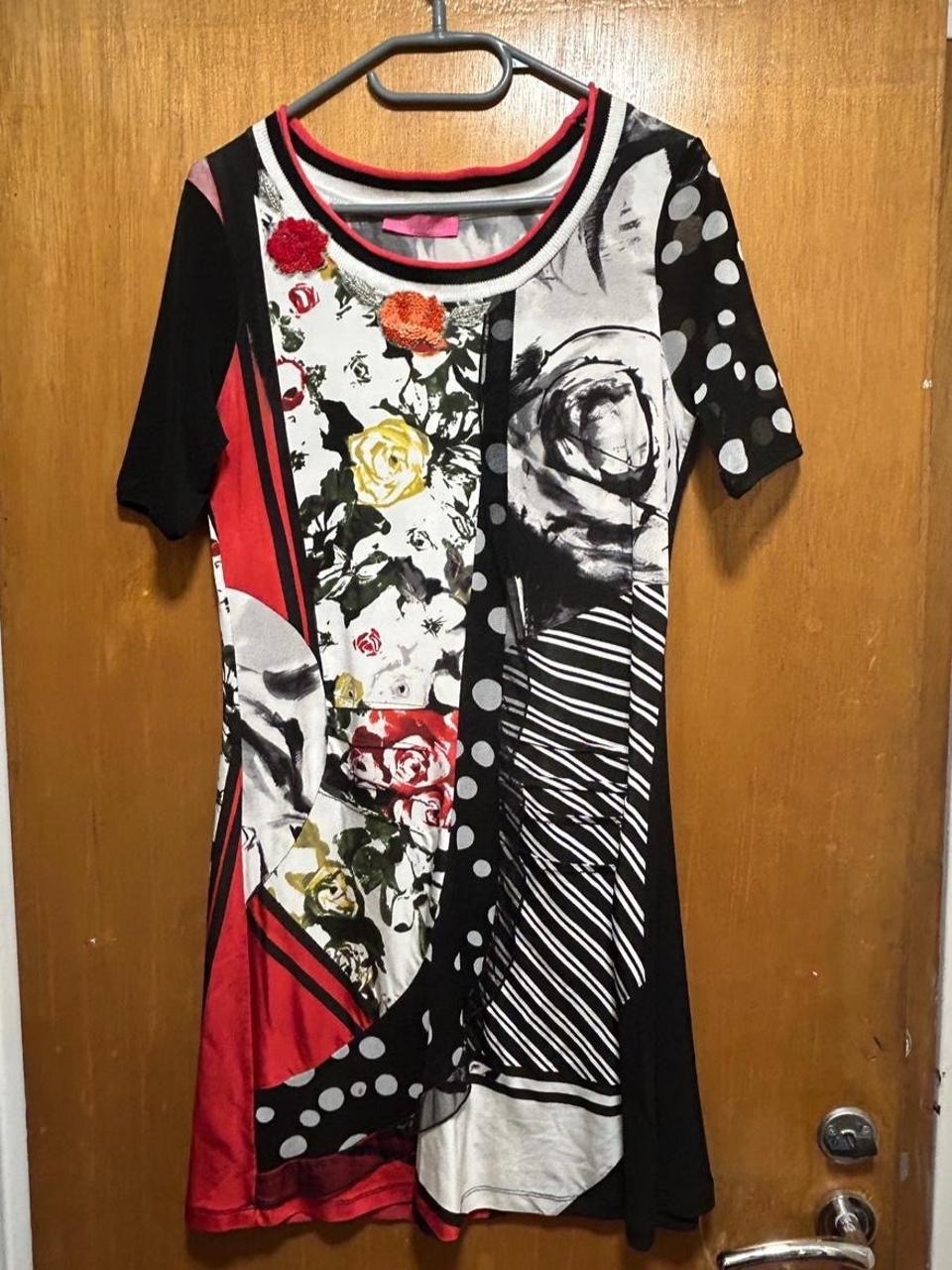 Abstract Floral Patchwork Midi Dress Art to Wear Embellished