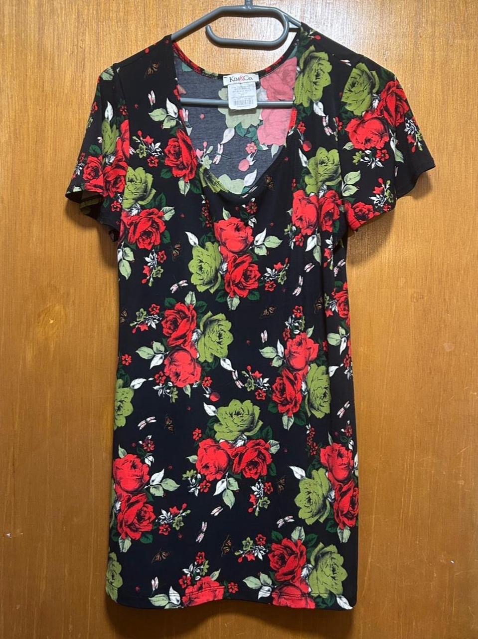 Black Red Rose Floral Shift Dress Cottagecore Retro