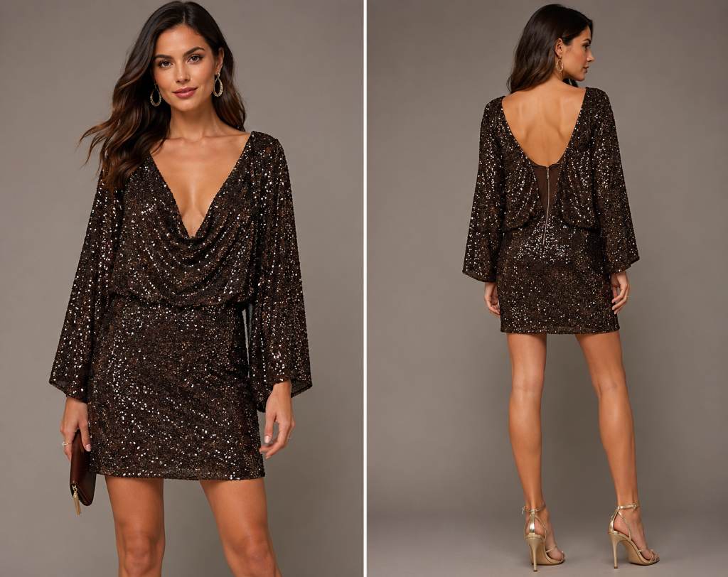 Adrianna Papell Brown Sequin Mini Dress Size 12