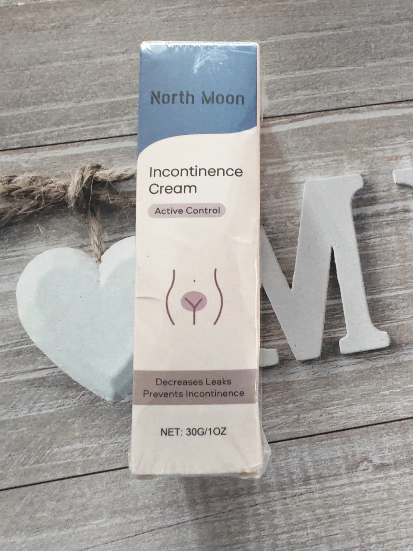 North Moon Incontinence Cream, a 30g/1oz topical product featuring claims of active control