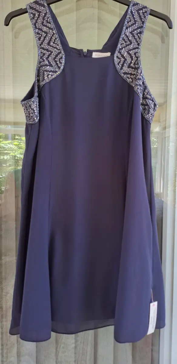Monsoon Navy Beaded Sleeveless Dress UK16