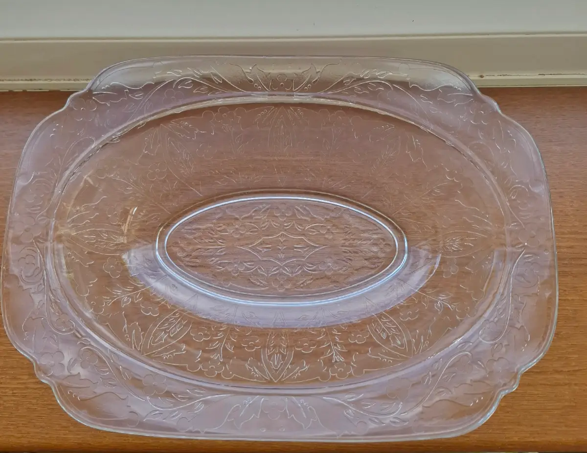 Vintage Clear Glass Serving Dish Floral Oval 9in