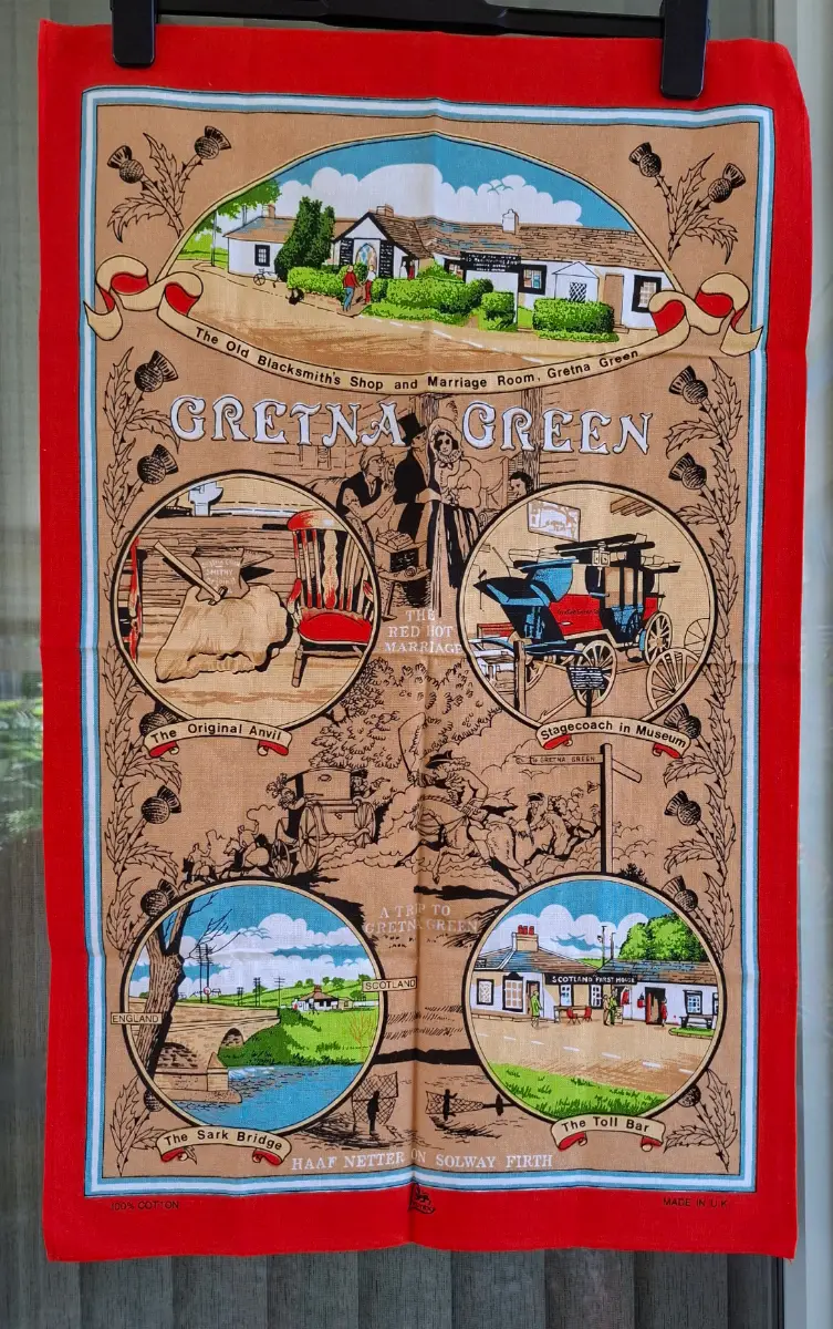 Vintage Gretna Green Scotland Cotton Tea Towel