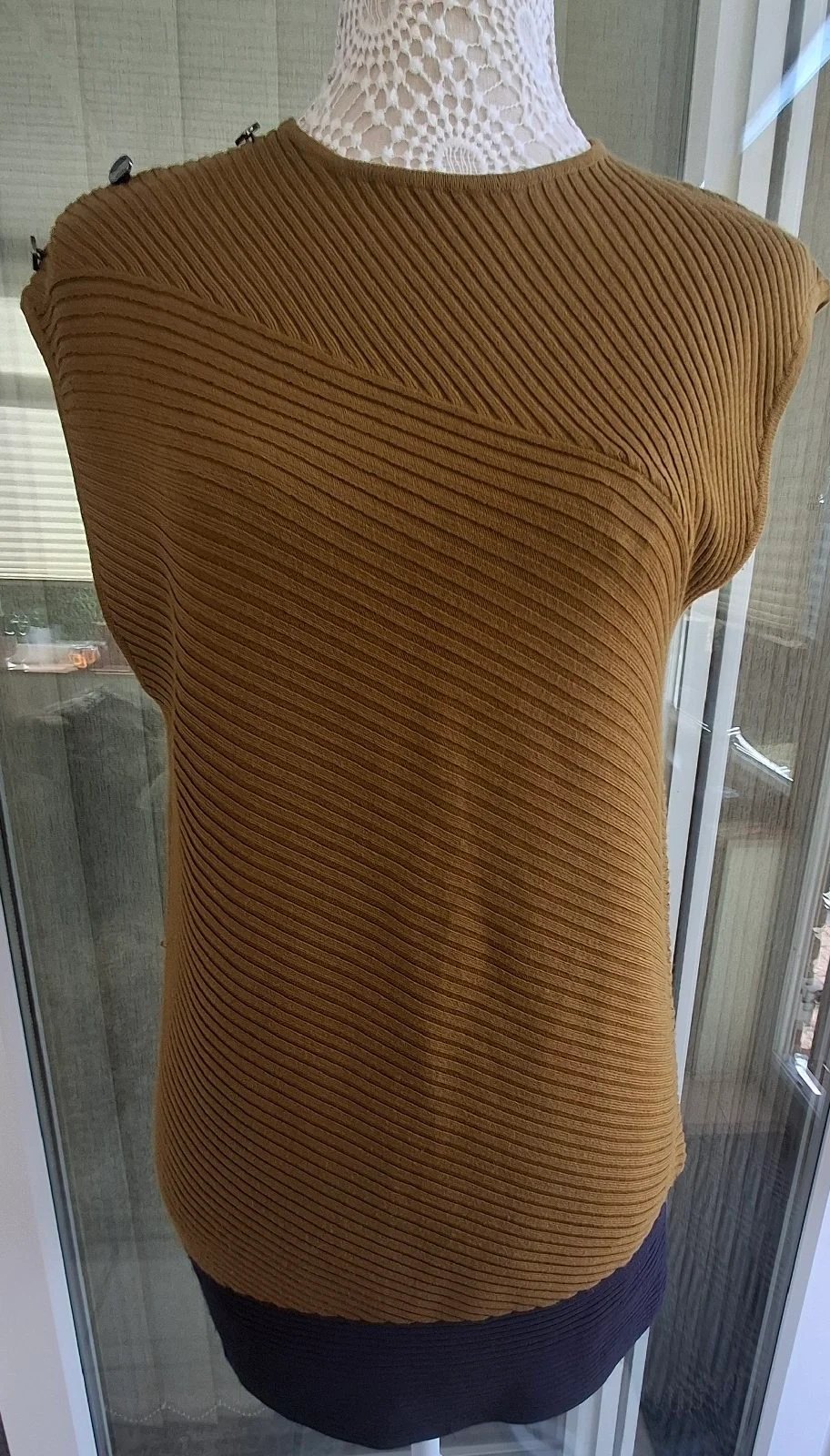 Next Brown Olive Rib Knit Button Detail Jumper UK 14