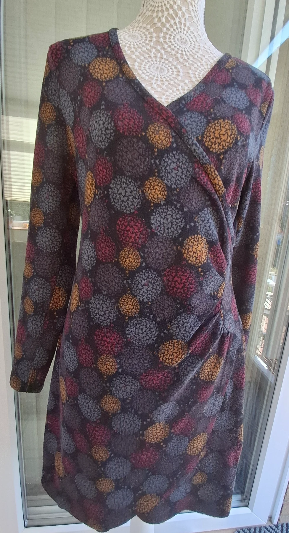 Joe Browns wrap dress UK12 autumn print retro circle pattern midi V neck long sleeve