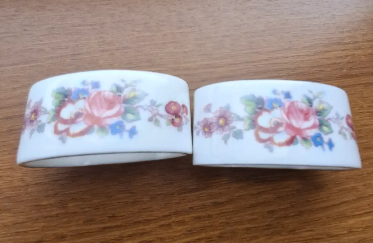 Royal Crown Derby Floral Bone China Napkin Rings Pair