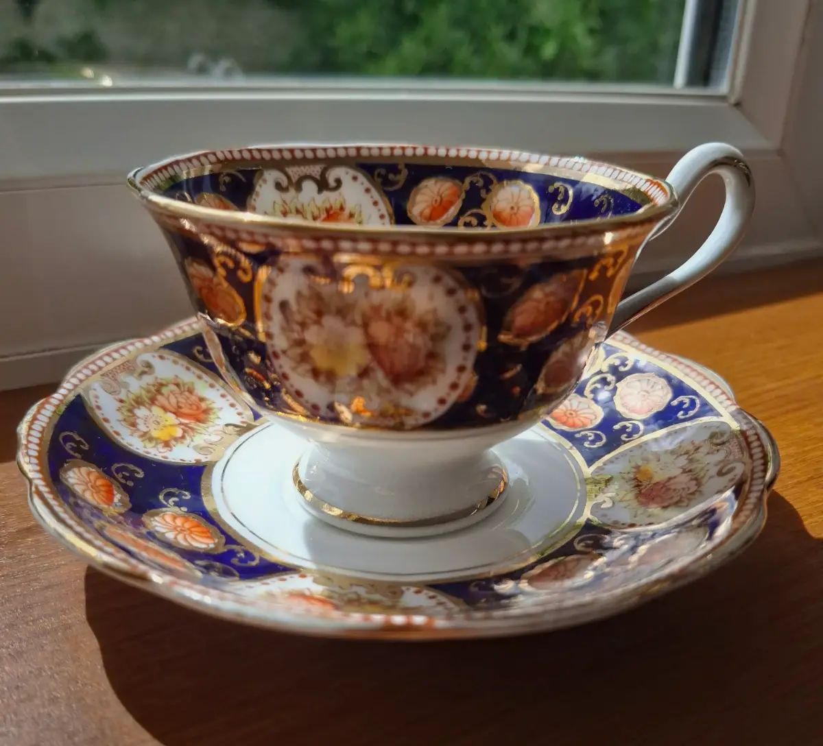 Royal Albert Crown China Imari Cobalt Blue Floral Gold Teacup and Saucer