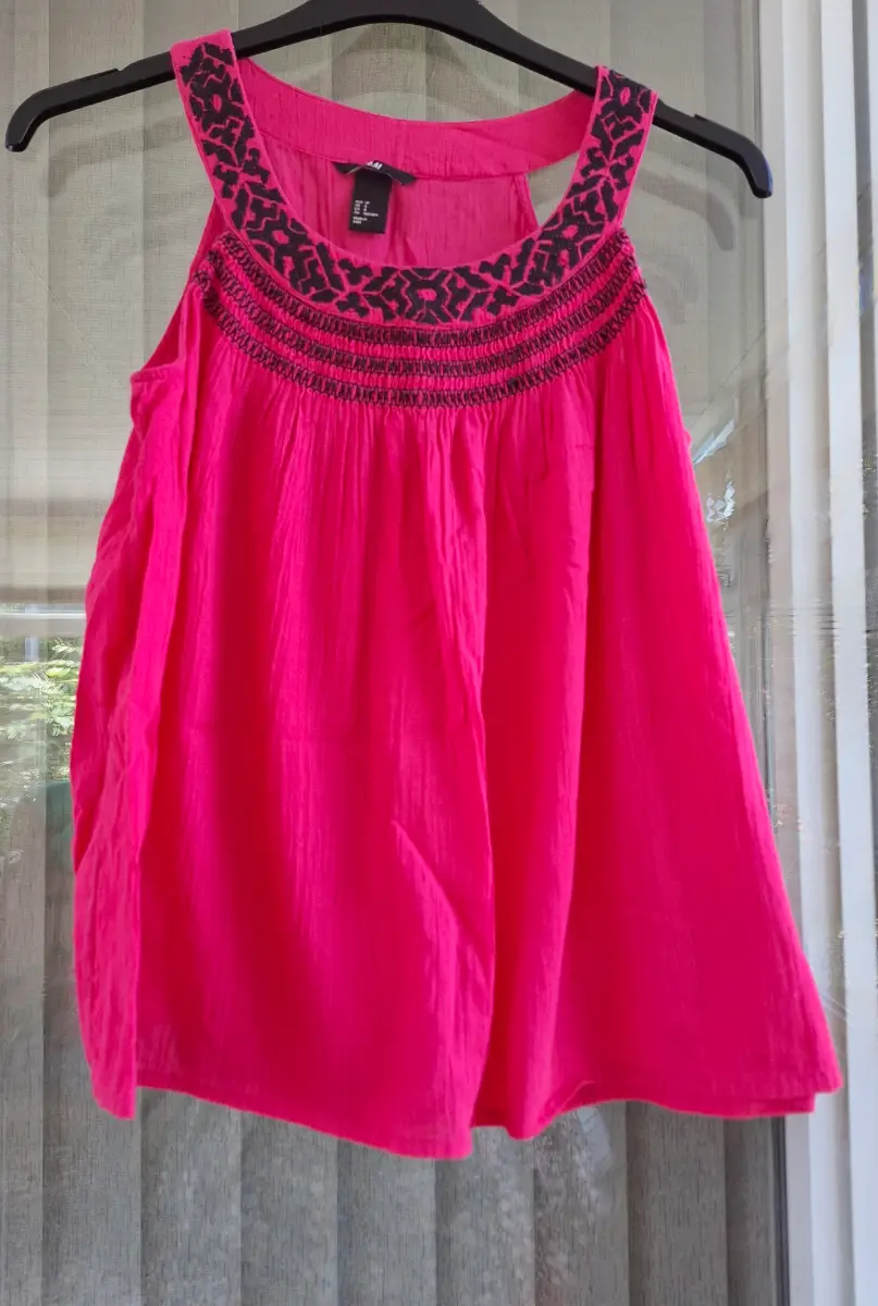H&M Pink Embroidered Sleeveless Top UK 10