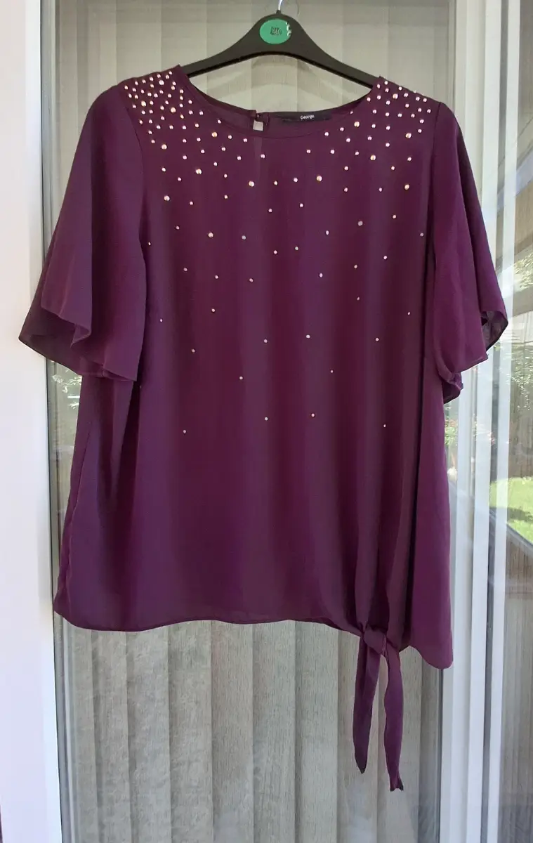 George Purple Embellished Blouse UK 18 Tie Side Elegant Evening Top
