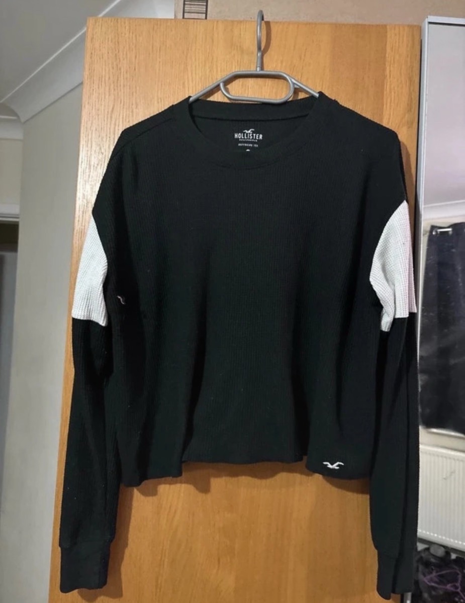 Hollister Black Ribbed Long Sleeve Top with Contrast Sleeves