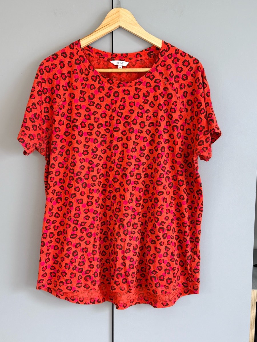 Next Leopard Print T-Shirt UK 18 Red Animal Print Casual Short Sleeve Tee Top