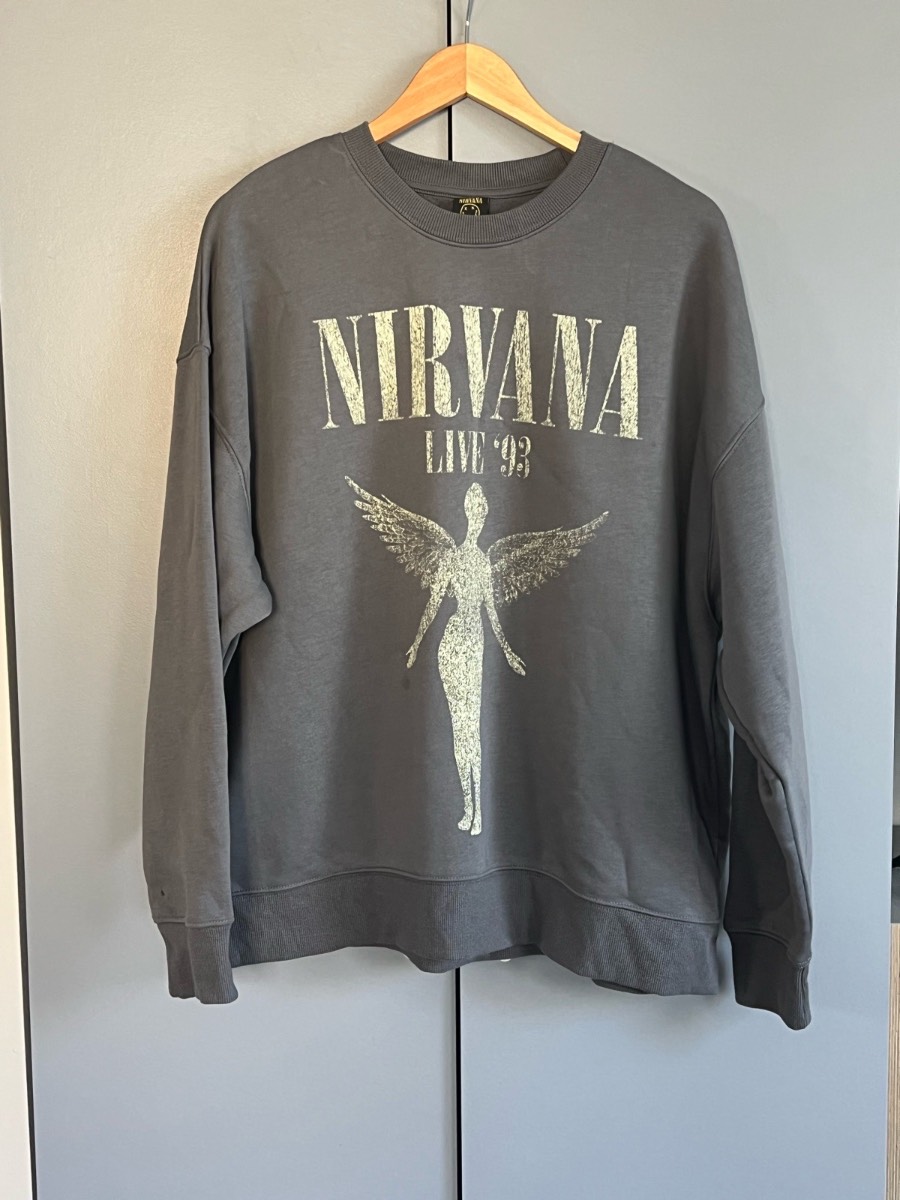 Nirvana Live ’93 Sweatshirt Grey Graphic Band Jumper Oversized Size L Grunge Rock