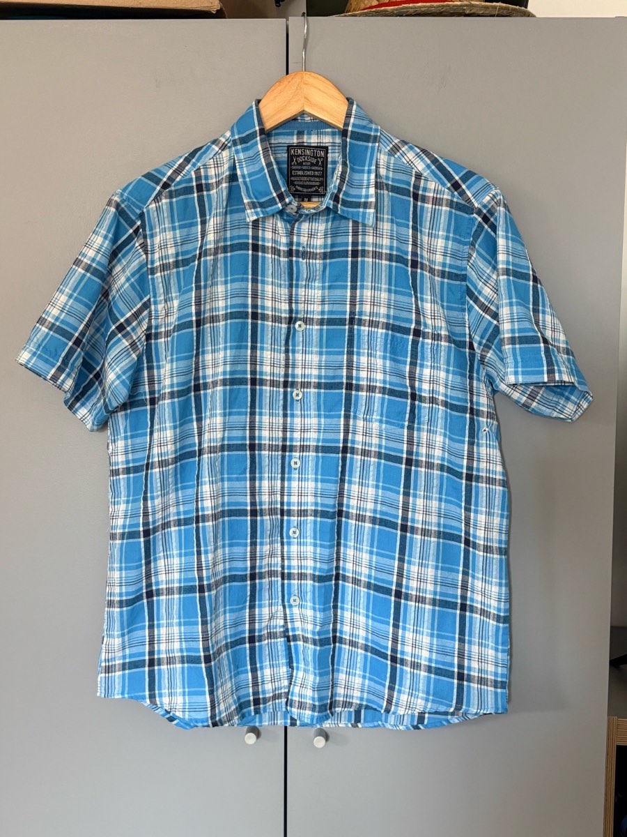 Kensington Dockside Blue Check Short Sleeve Shirt Mens Size M Cotton Casual