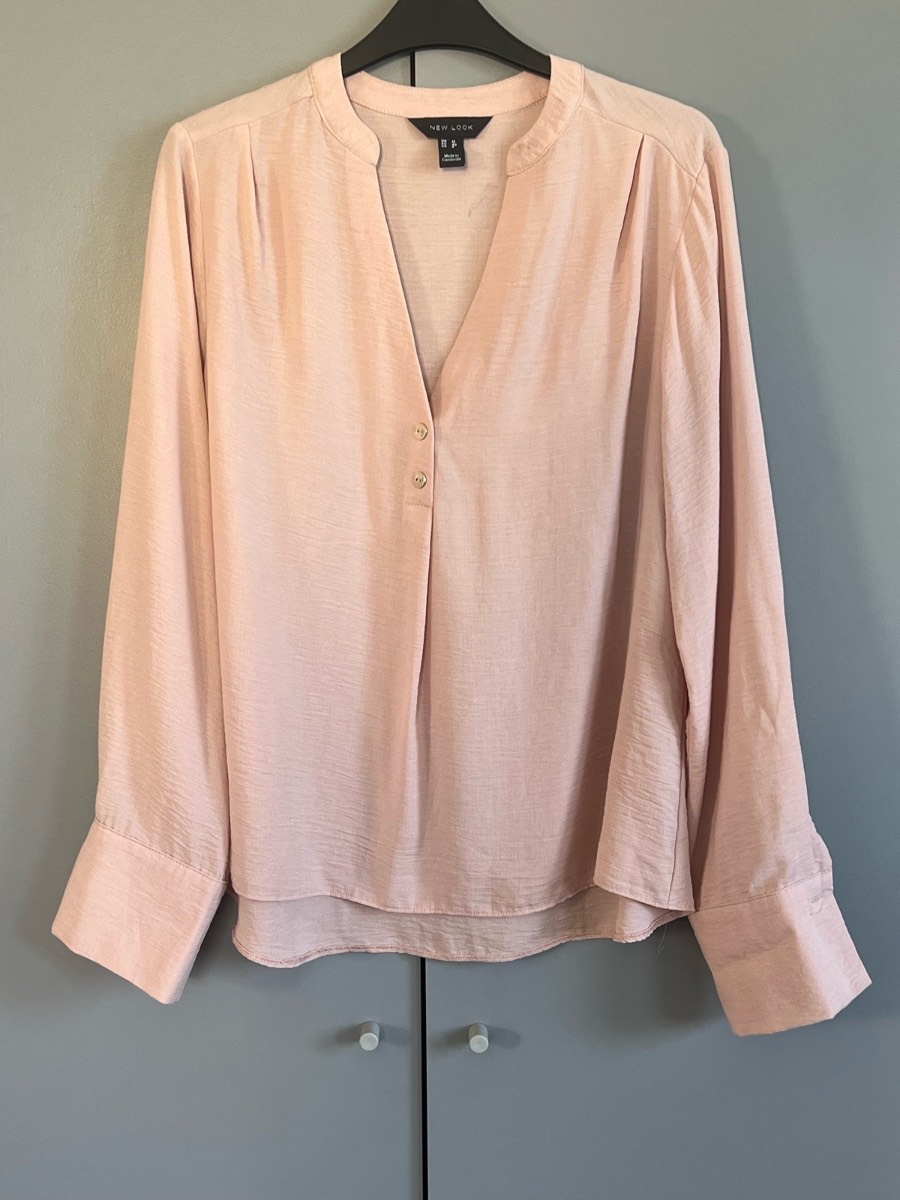 New Look Blush Pink Long Sleeve Blouse UK 12 Women’s Smart Casual V Neck Top