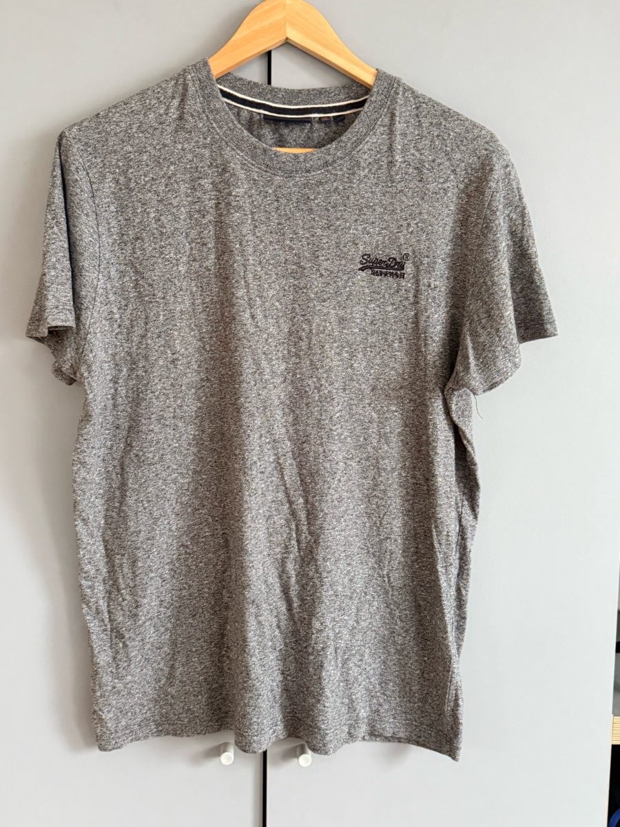 Superdry Grey Marl Crew Neck T-Shirt Mens Size XL Logo Short Sleeve Casual Tee