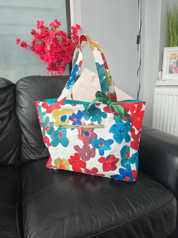 ladies tote bag green flowers