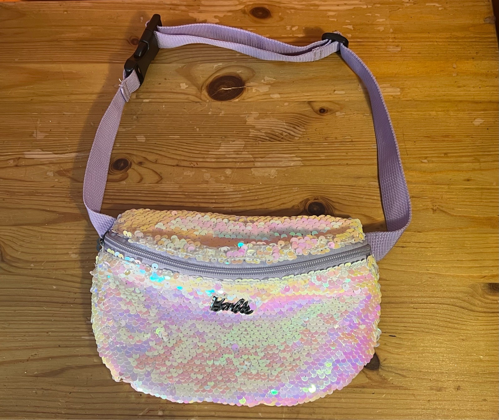 Official Barbie Sequin Bum Bag Iridescent Pink Girls Festival Waist Pouch Purse