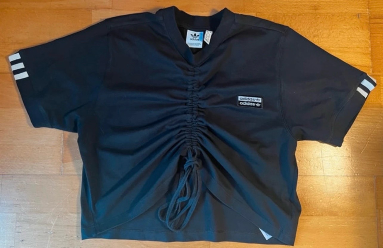 adidas Originals Vocal Ruched Drawstring Crop Top Black Size 12 Excl Condition