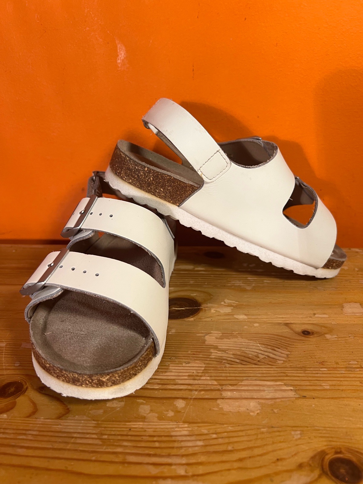 Next White Double Buckle Cushioned Cork Sandals Size UK 13G Kids Wide Fit