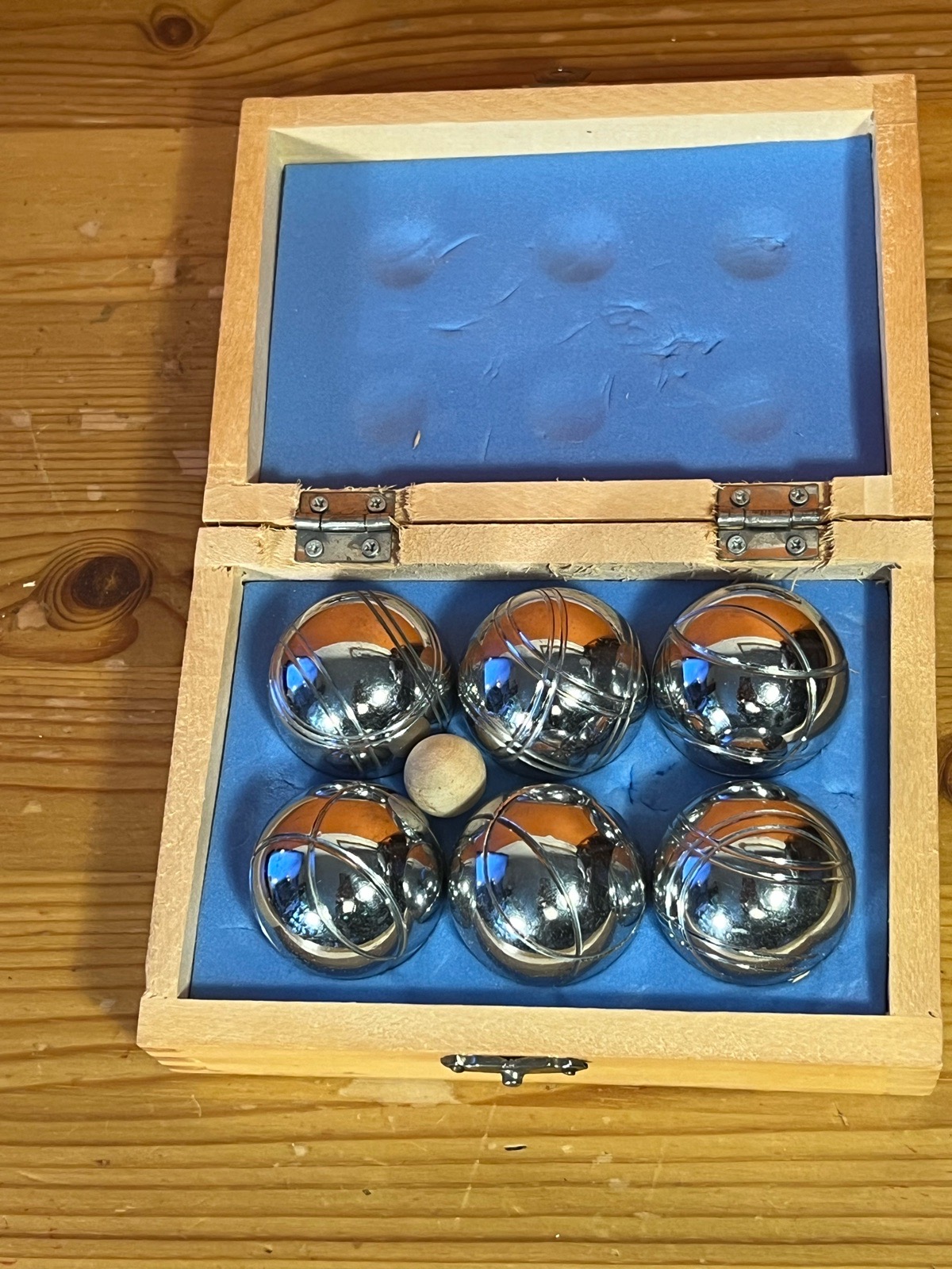 Vintage Mini Boules Pétanque 6 Metal Ball Set in Wooden Box - Game Set
