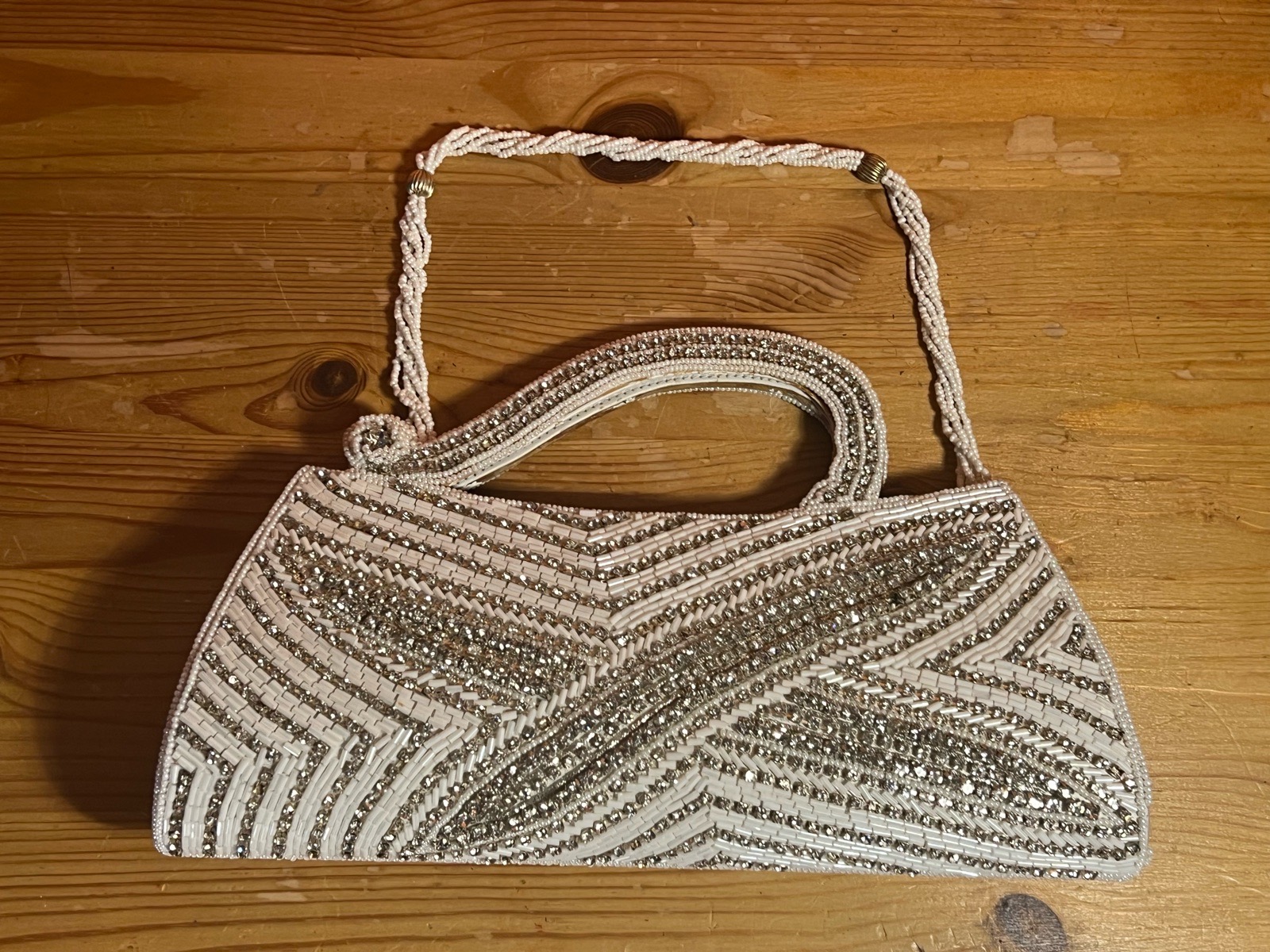 Vintage Art Deco Heavily Beaded Cream Clutch, Gatsby Bridal Wedding Handbag