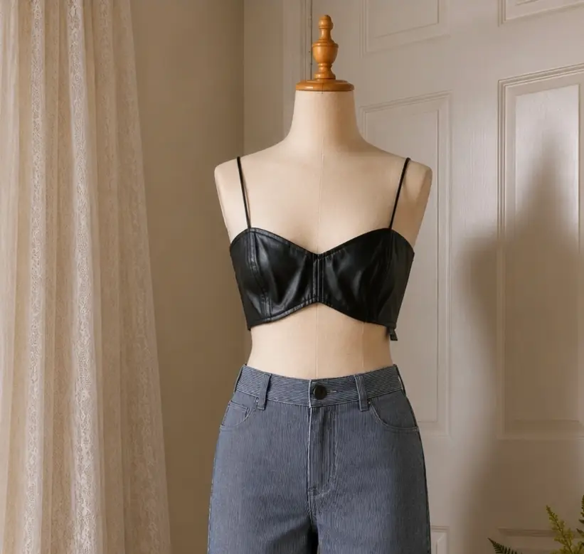 PrettyLittleThing Black Faux‑Leather Strappy Bralet – New With Tags