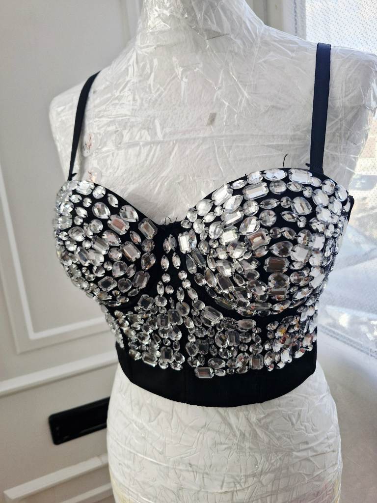 Giorgia Embellished Bustier Crop Top – Black – Size 36/75