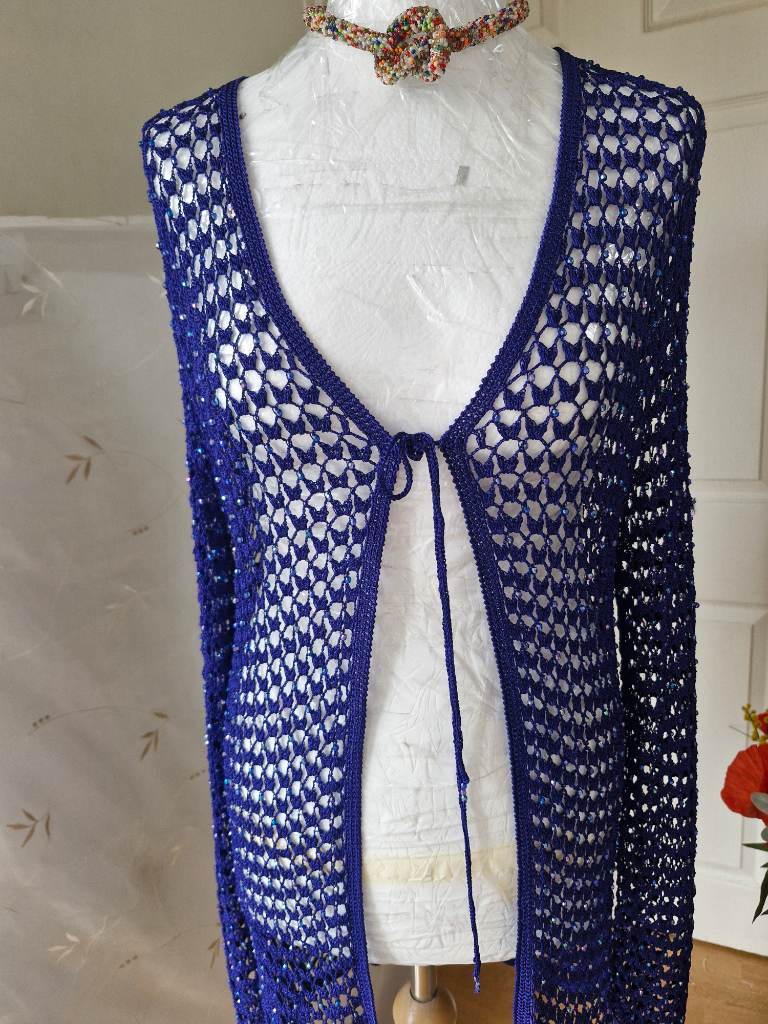 Michele Hope Beaded Crochet Long Cardigan