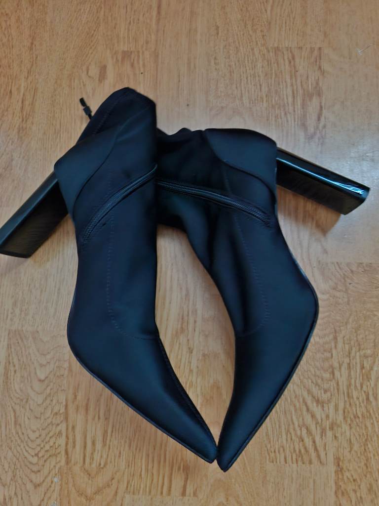 ZARA Black Stretch Sock Ankle Boots | UK 9 EU 42 | Block Heel | New With Tags