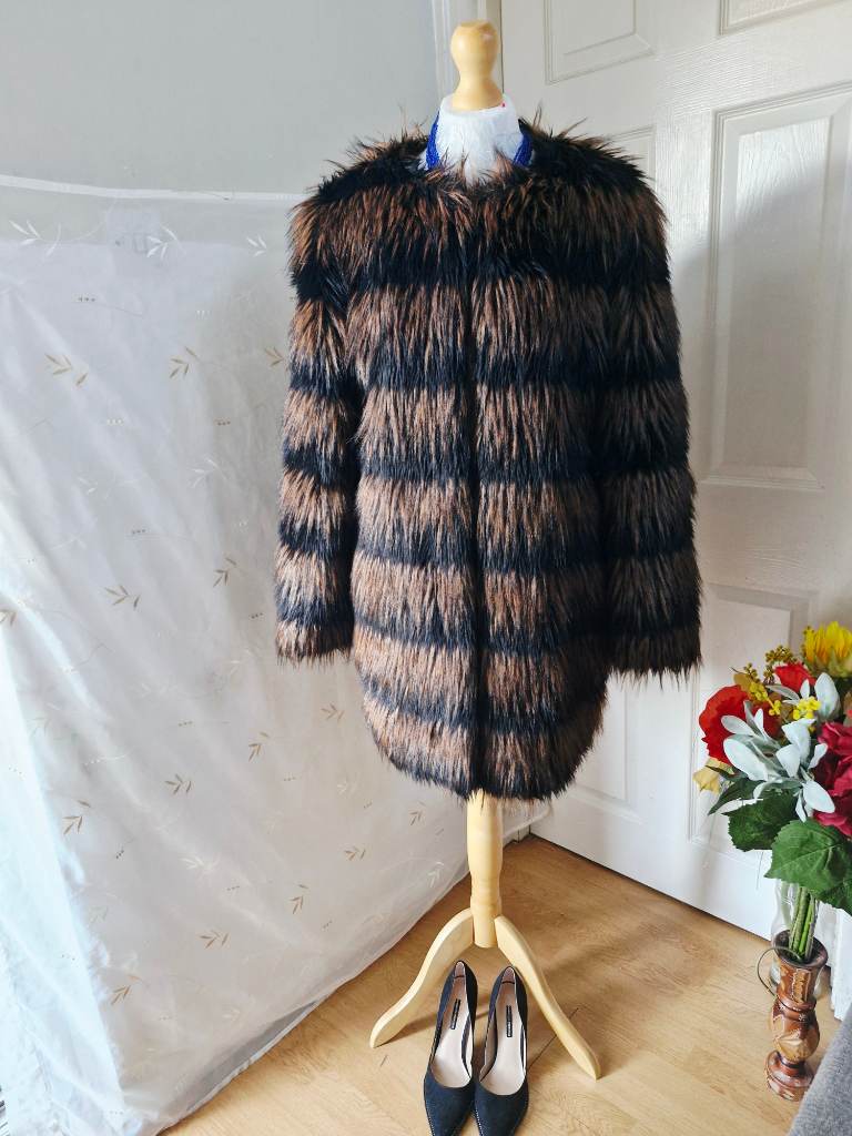 M&S Collection Mink Mix Faux Fur Coat Acrylic & polyester – Size UK 10