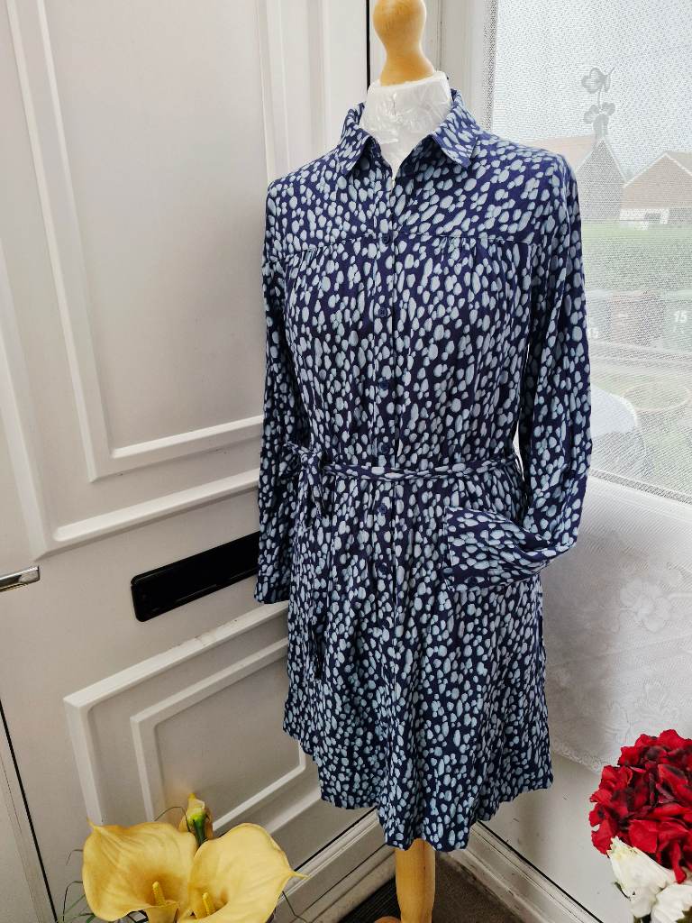 FatFace Navy Blue Spot Print Shirt Dress – Size UK 10 – Excellent Condition barely worn