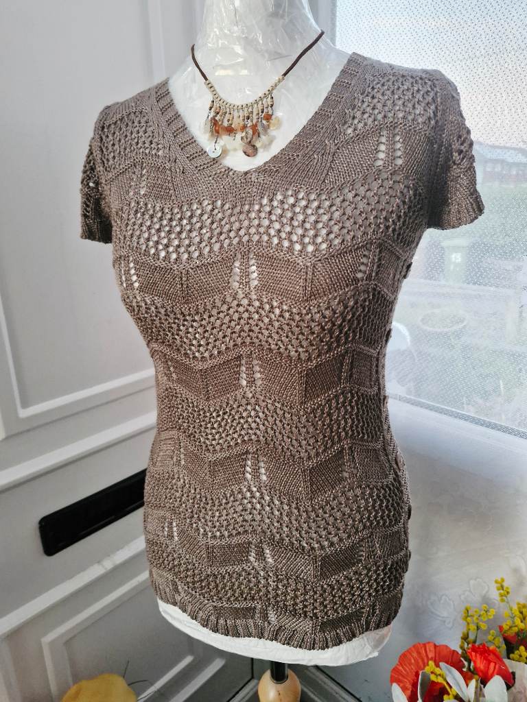Per Una Made in Italy Open Knit Top / Cardigan | Mocha / Taupe | UK Size 10