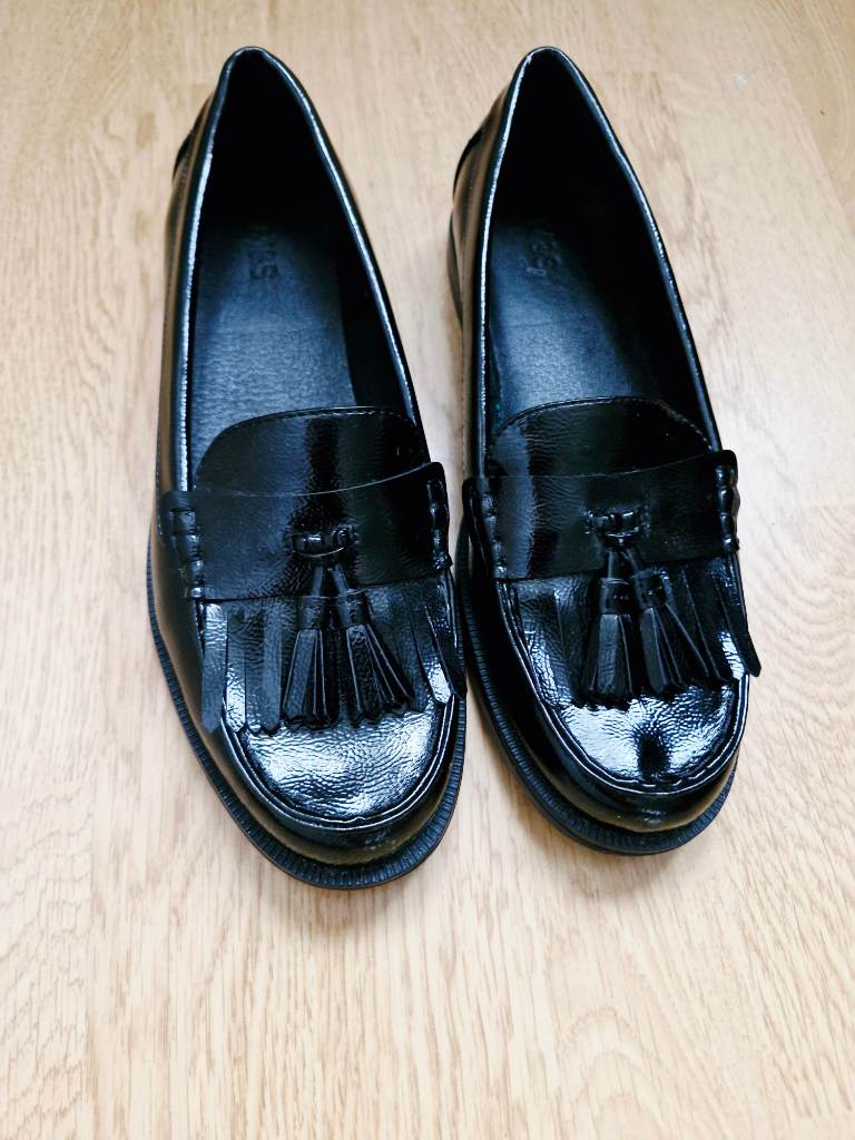 M&S Black Patent Tassel Loafers | UK 5.5 | Flat Smart Shoes | Excellent Condition
