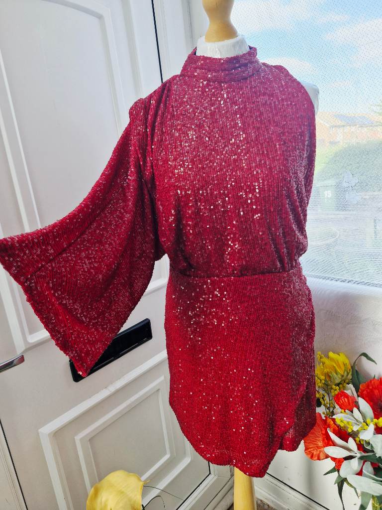 Zara red sequin mini dress size L UK 12‑14 excellent condition
