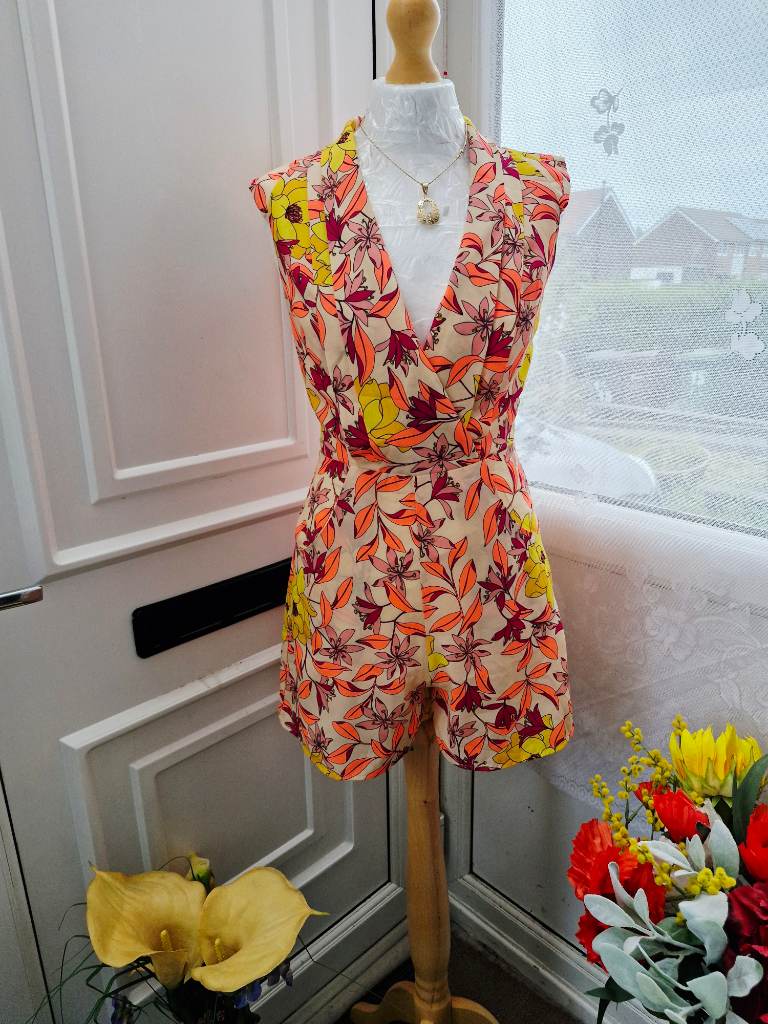 Oasis Tropical Floral Print Sleeveless Playsuit – Size UK 8 – New Without Tags