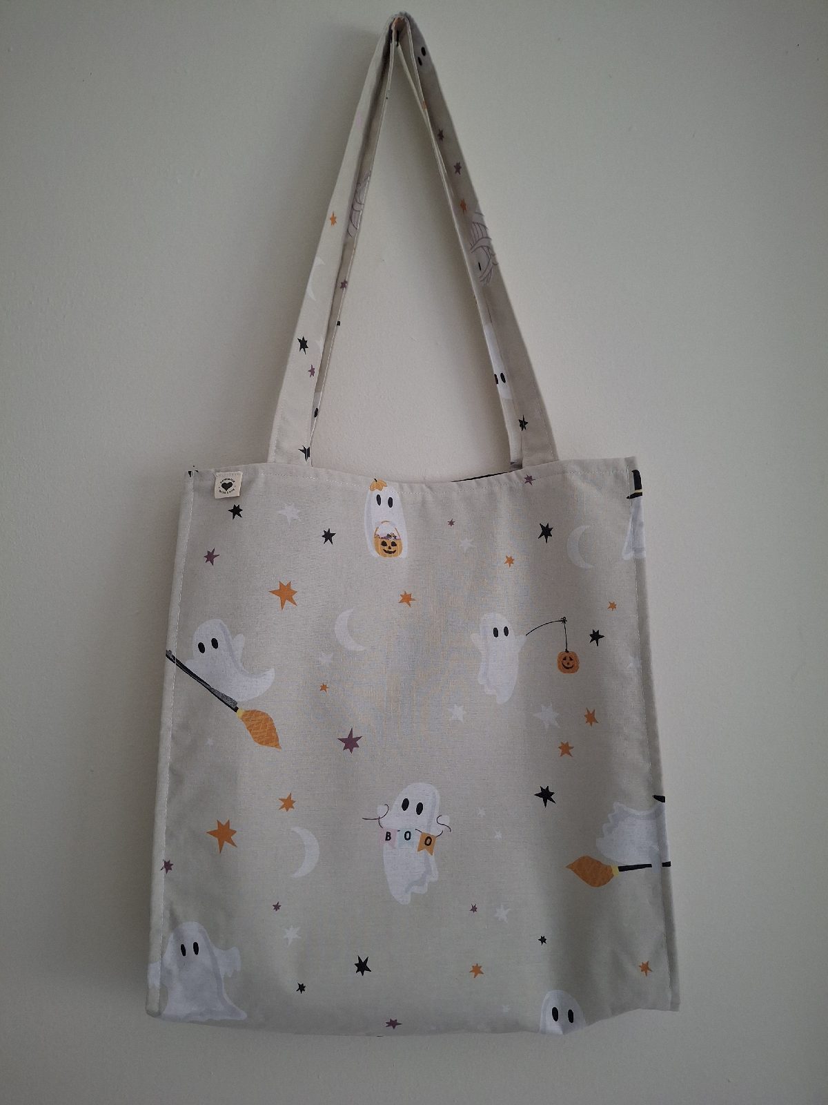 Hand sewn fabric Halloween print shoulder bag.